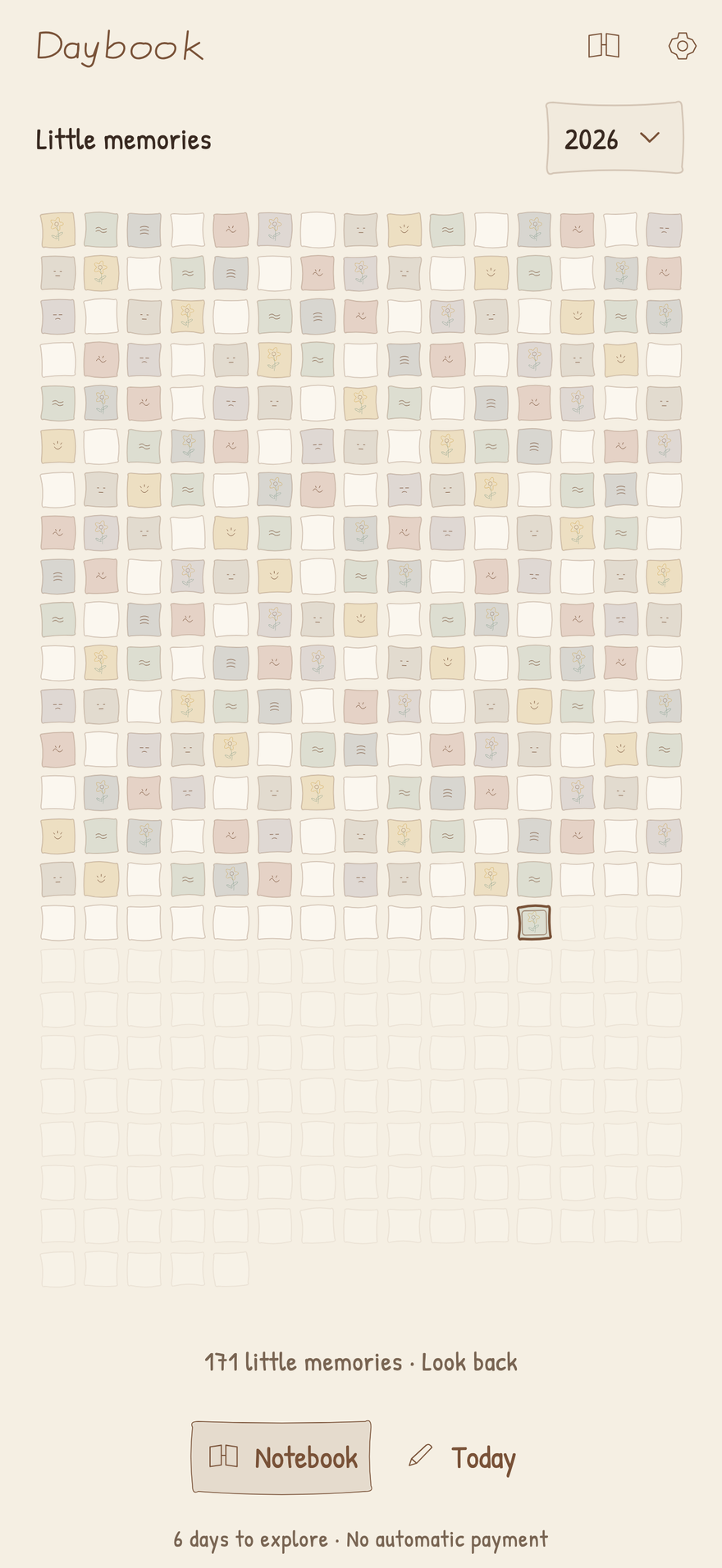 Daybook year notebook with memories in 365 squares